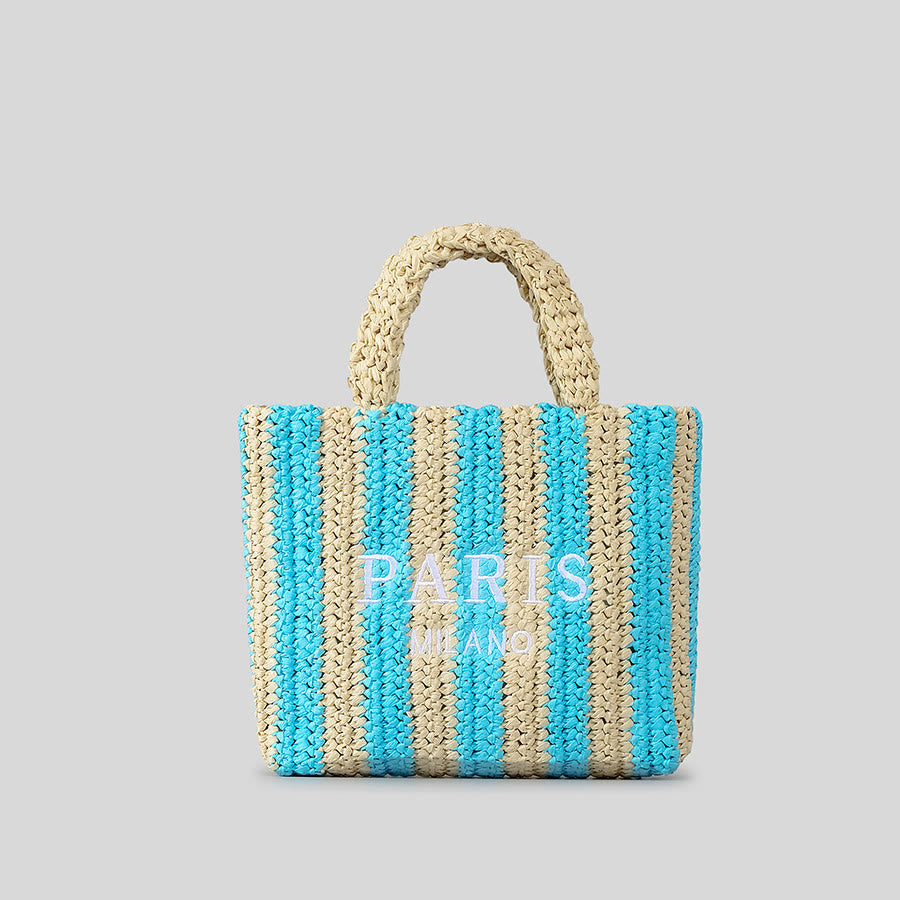 Strandtasche für Damen, Sommer, Urlaub, Reise, gestreifte Strohhandtasche