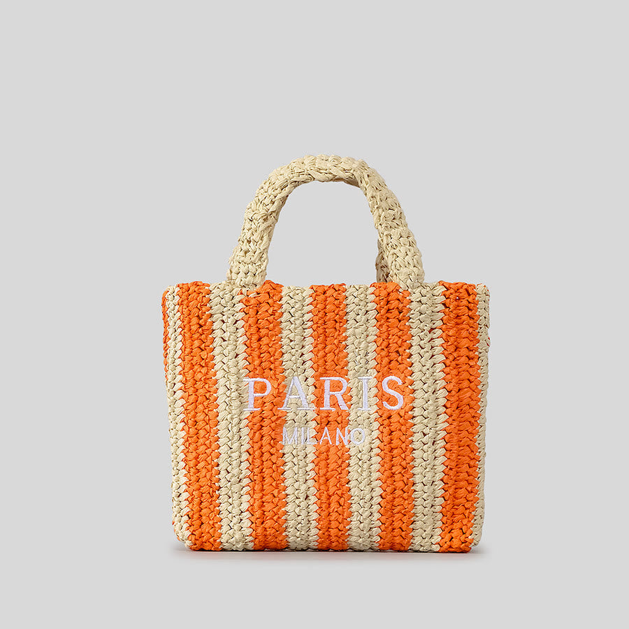 Strandtasche für Damen, Sommer, Urlaub, Reise, gestreifte Strohhandtasche