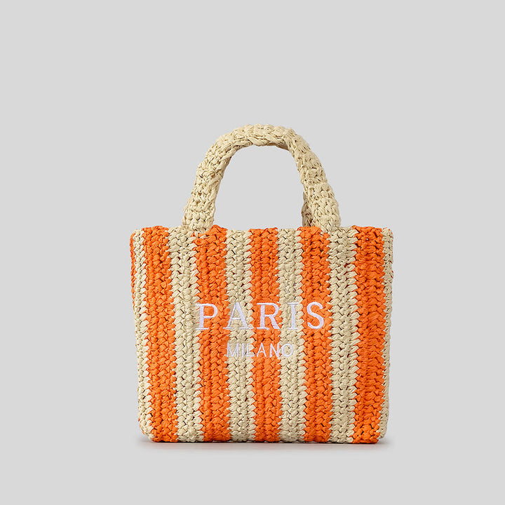 Strandtasche für Damen, Sommer, Urlaub, Reise, gestreifte Strohhandtasche