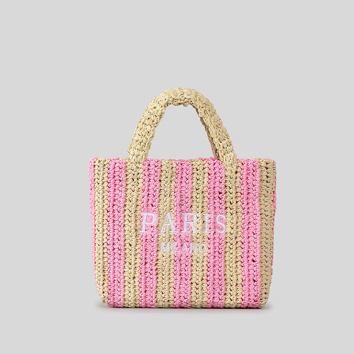 Strandtasche für Damen, Sommer, Urlaub, Reise, gestreifte Strohhandtasche