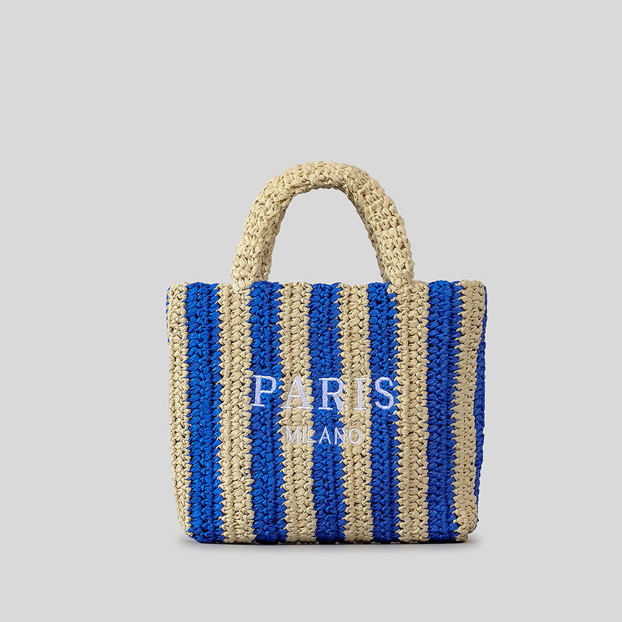 Strandtasche für Damen, Sommer, Urlaub, Reise, gestreifte Strohhandtasche