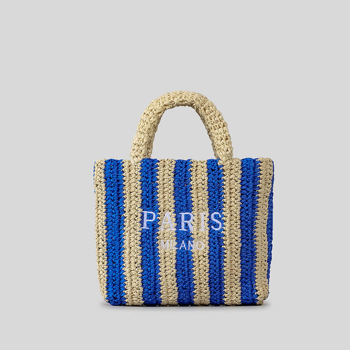 Strandtasche für Damen, Sommer, Urlaub, Reise, gestreifte Strohhandtasche