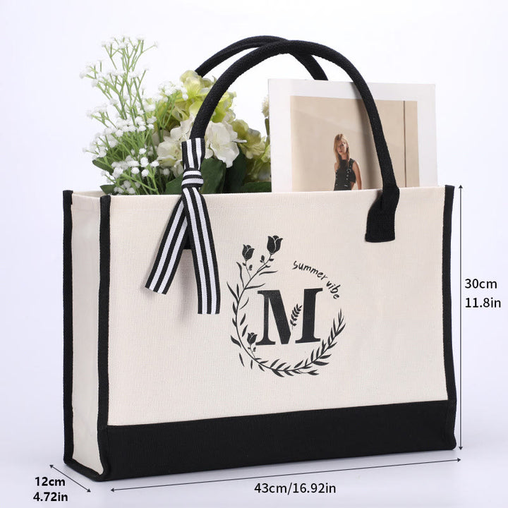 Personalisierte Einkaufstasche aus Canvas mit Blumenmuster und Initialen