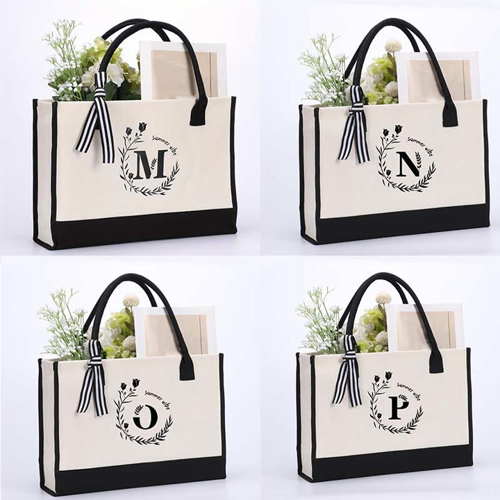 Personalisierte Einkaufstasche aus Canvas mit Blumenmuster und Initialen