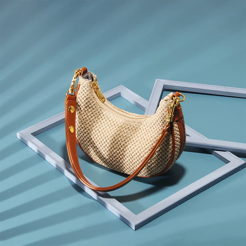Sommerliche Stroh-Umhängetasche, Unterarm-Hobo-Handtasche für Damen
