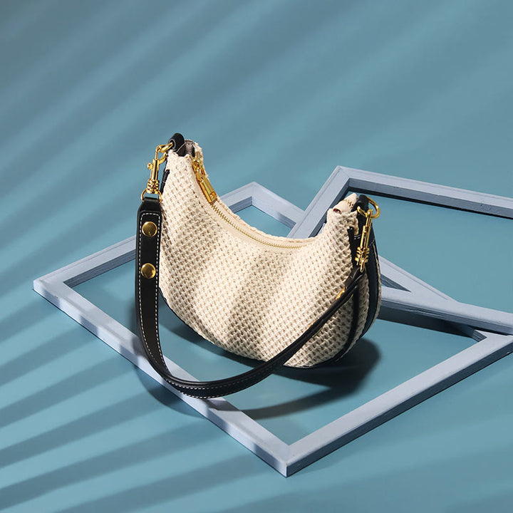 Sommerliche Stroh-Umhängetasche, Unterarm-Hobo-Handtasche für Damen