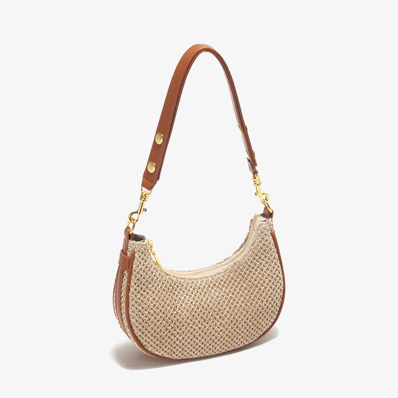 Sommerliche Stroh-Umhängetasche, Unterarm-Hobo-Handtasche für Damen