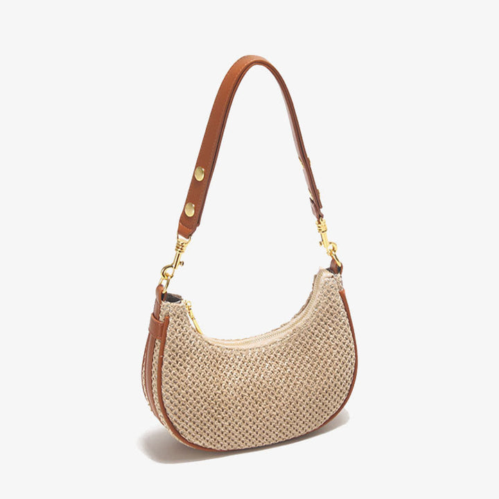 Sommerliche Stroh-Umhängetasche, Unterarm-Hobo-Handtasche für Damen