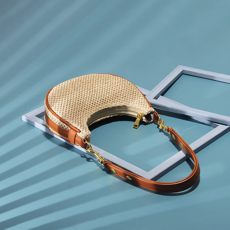 Sommerliche Stroh-Umhängetasche, Unterarm-Hobo-Handtasche für Damen