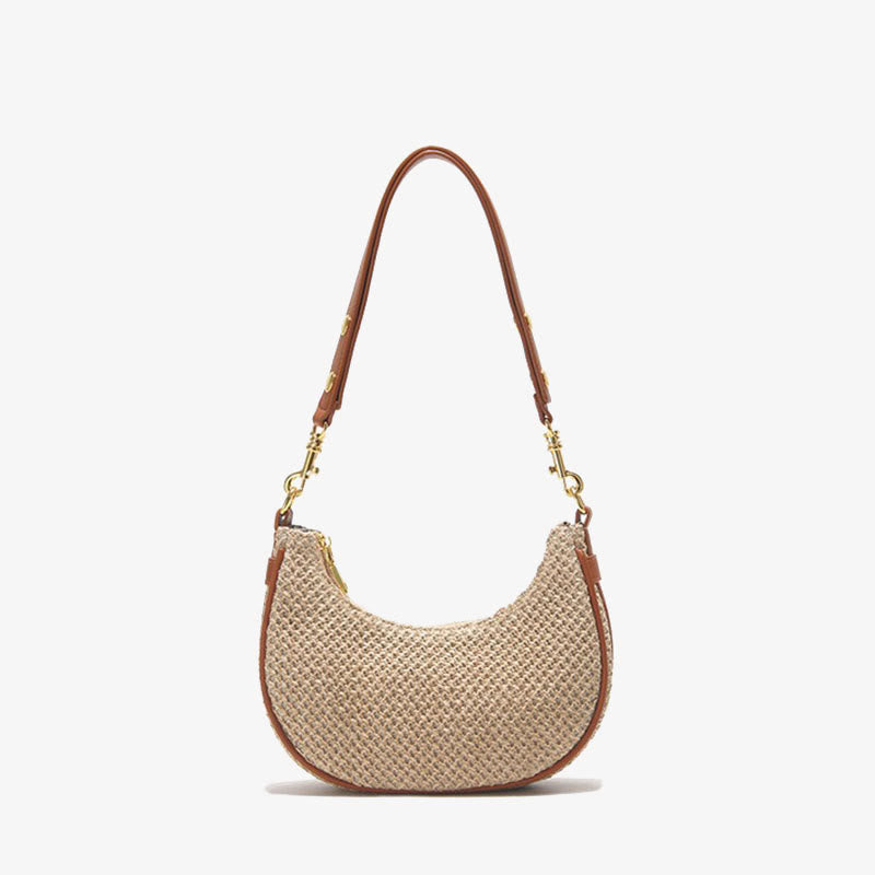 Sommerliche Stroh-Umhängetasche, Unterarm-Hobo-Handtasche für Damen