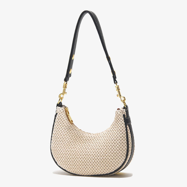 Sommerliche Stroh-Umhängetasche, Unterarm-Hobo-Handtasche für Damen