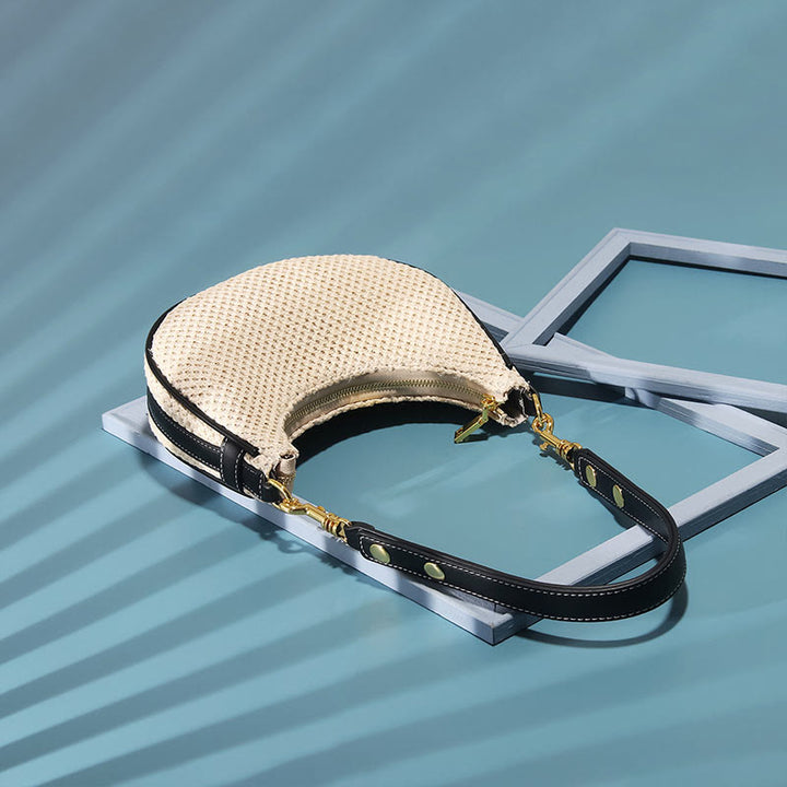 Sommerliche Stroh-Umhängetasche, Unterarm-Hobo-Handtasche für Damen