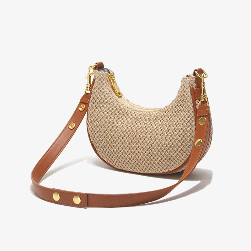 Sommerliche Stroh-Umhängetasche, Unterarm-Hobo-Handtasche für Damen