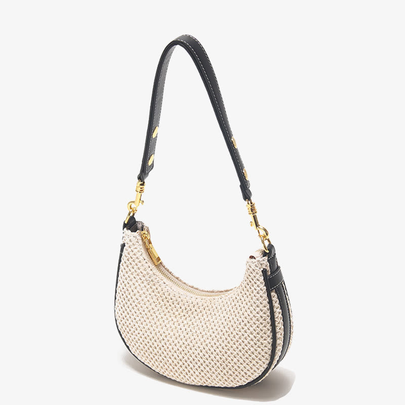 Sommerliche Stroh-Umhängetasche, Unterarm-Hobo-Handtasche für Damen