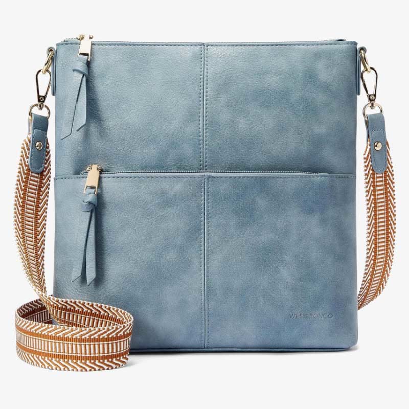 Umhängetasche mit breitem Riemen für Damen, Schultertasche aus veganem Leder