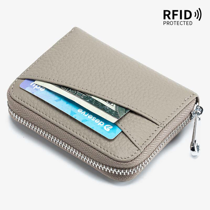 RFID-blockierende Geldbörse mit Rundum-Reißverschluss, kleiner Kartenhalter, Münzbörse, Wechselgeldbeutel