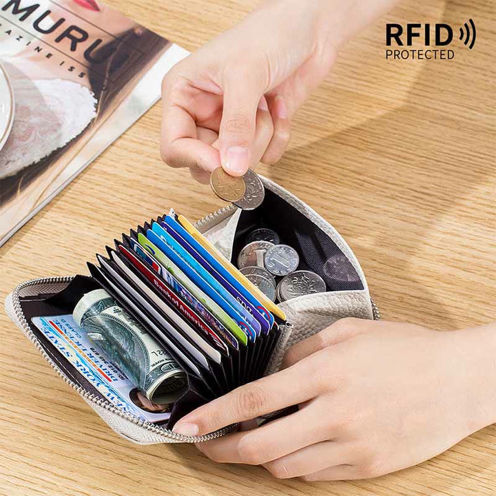 RFID-blockierende Geldbörse mit Rundum-Reißverschluss, kleiner Kartenhalter, Münzbörse, Wechselgeldbeutel