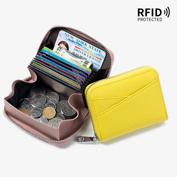 RFID-blockierende Geldbörse mit Rundum-Reißverschluss, kleiner Kartenhalter, Münzbörse, Wechselgeldbeutel