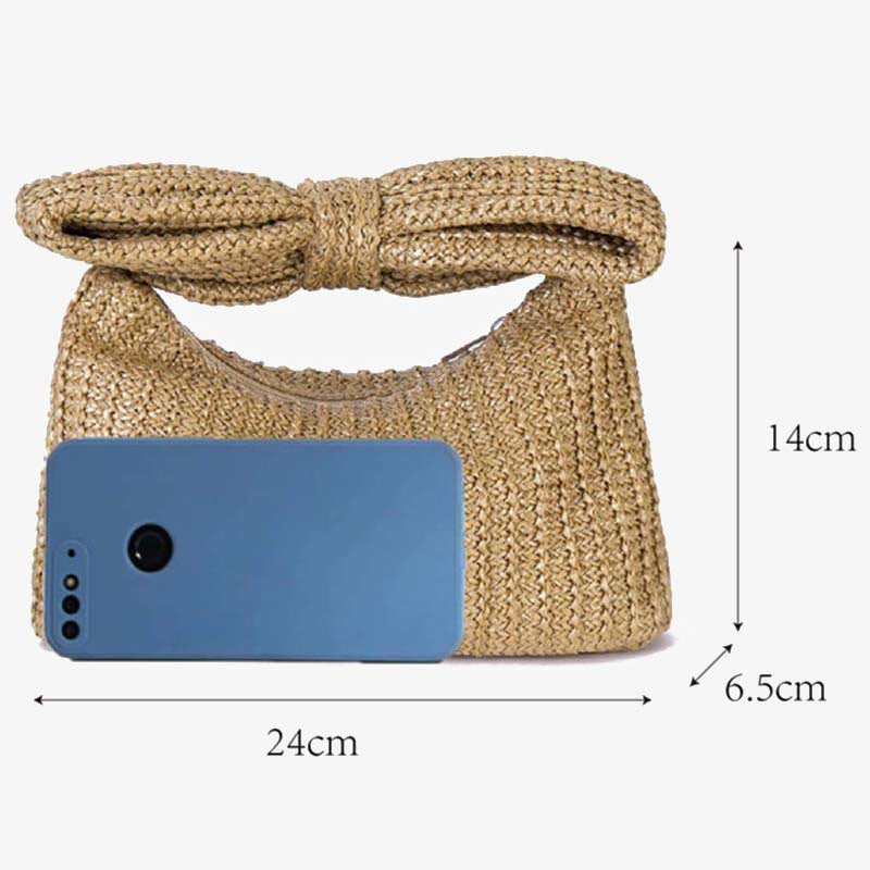 Clutch mit Schleife aus gewebtem Stroh für Damen, Strandparty, Handtasche