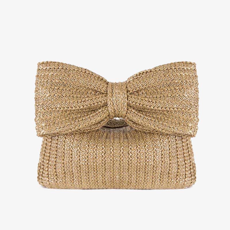 Clutch mit Schleife aus gewebtem Stroh für Damen, Strandparty, Handtasche