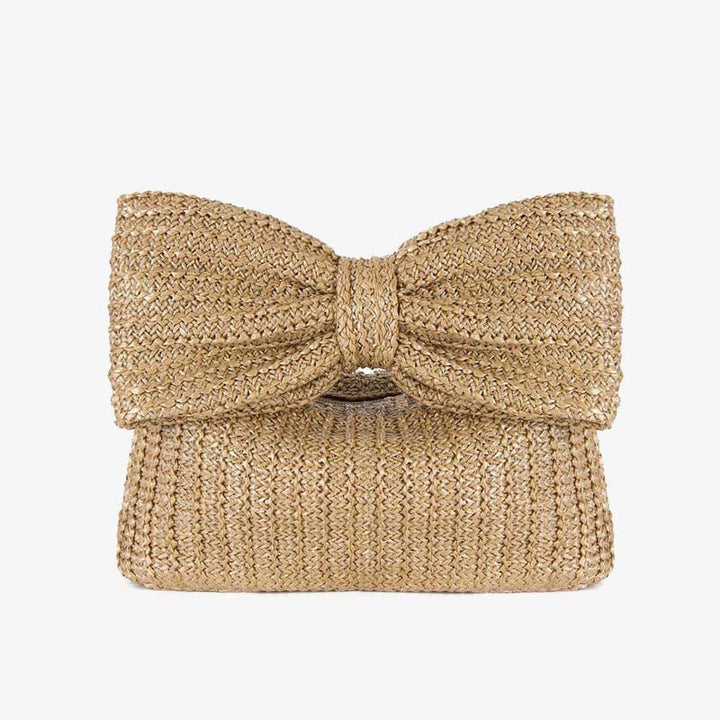 Clutch mit Schleife aus gewebtem Stroh für Damen, Strandparty, Handtasche