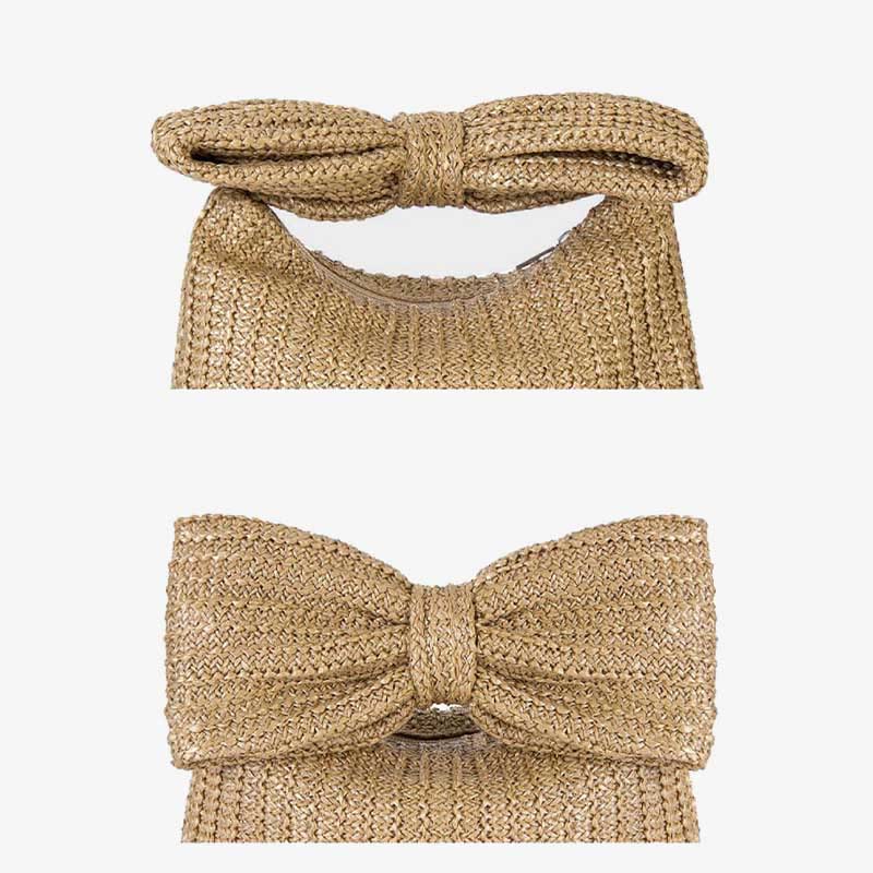 Clutch mit Schleife aus gewebtem Stroh für Damen, Strandparty, Handtasche