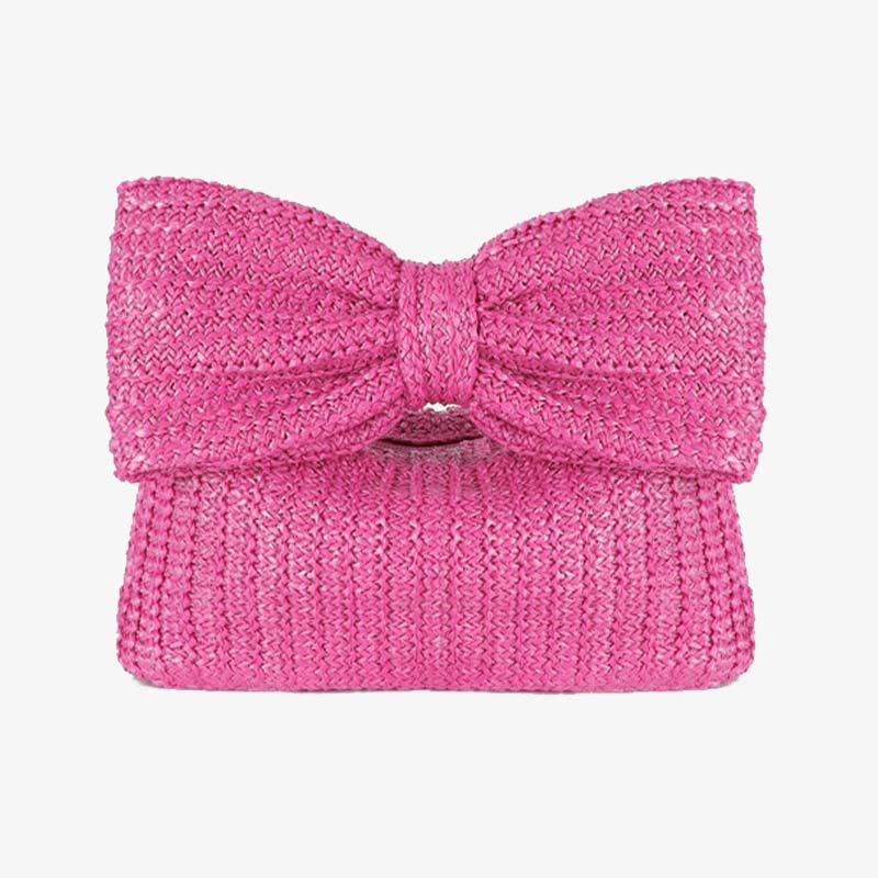 Clutch mit Schleife aus gewebtem Stroh für Damen, Strandparty, Handtasche