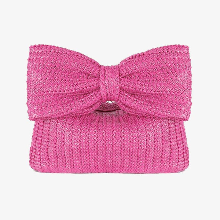 Clutch mit Schleife aus gewebtem Stroh für Damen, Strandparty, Handtasche