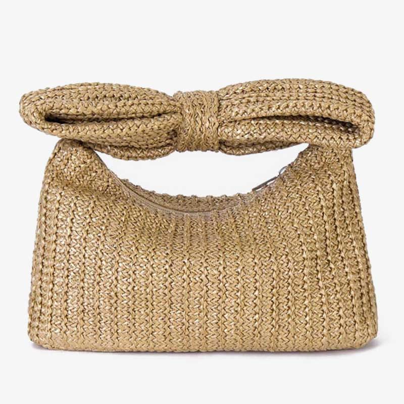 Clutch mit Schleife aus gewebtem Stroh für Damen, Strandparty, Handtasche