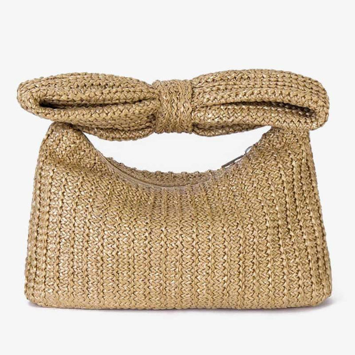 Clutch mit Schleife aus gewebtem Stroh für Damen, Strandparty, Handtasche