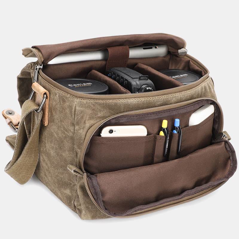 Retro gewachste Leinwand-Kameratasche DSLR SLR gepolsterte Umhänge-Schultertasche