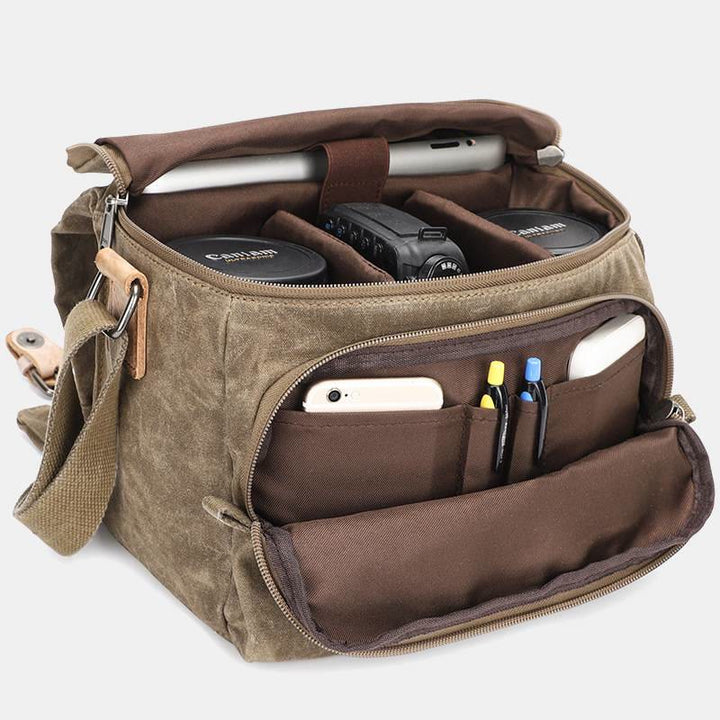 Retro gewachste Leinwand-Kameratasche DSLR SLR gepolsterte Umhänge-Schultertasche