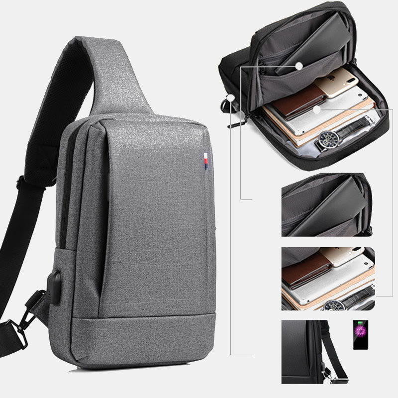 Travel Business One-Shoulder Backpack Sling Bag with USB-Ladeanschluss