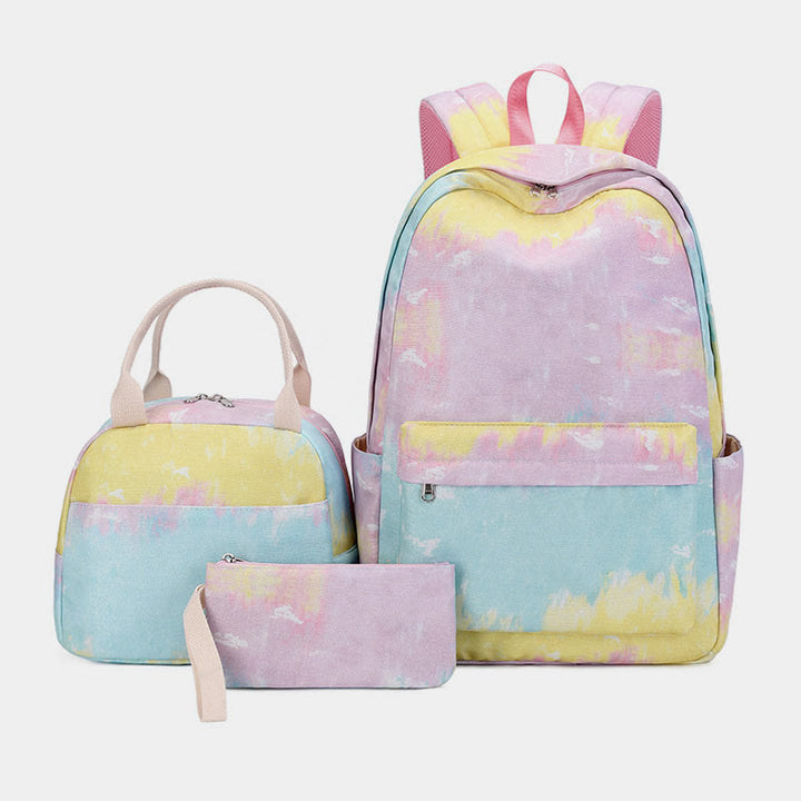 3Pcs Tie-Dye Schulranzen Set Rucksack Lunchbeutel Federmäppchen