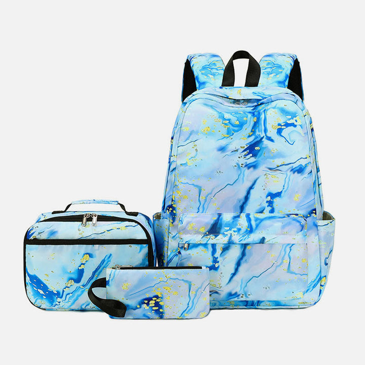 3Pcs Tie-Dye Schulranzen Set Rucksack Lunchbeutel Federmäppchen