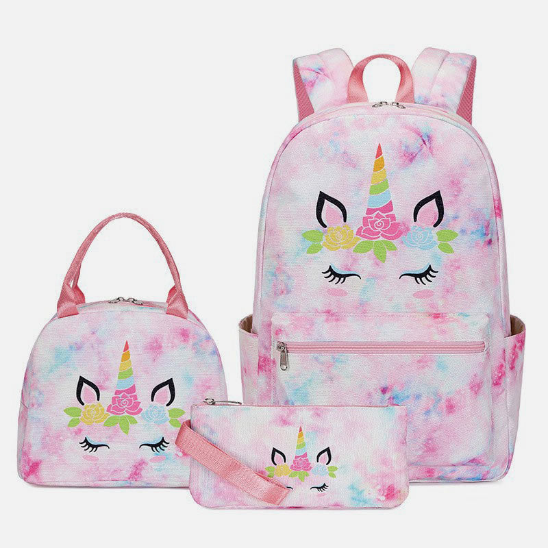 3Pcs Tie-Dye Schulranzen Set Rucksack Lunchbeutel Federmäppchen