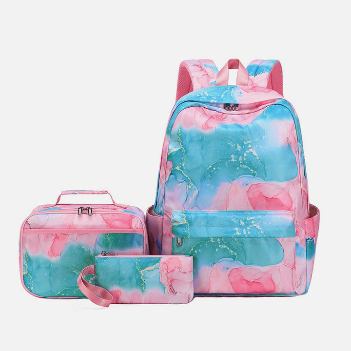 3Pcs Tie-Dye Schulranzen Set Rucksack Lunchbeutel Federmäppchen