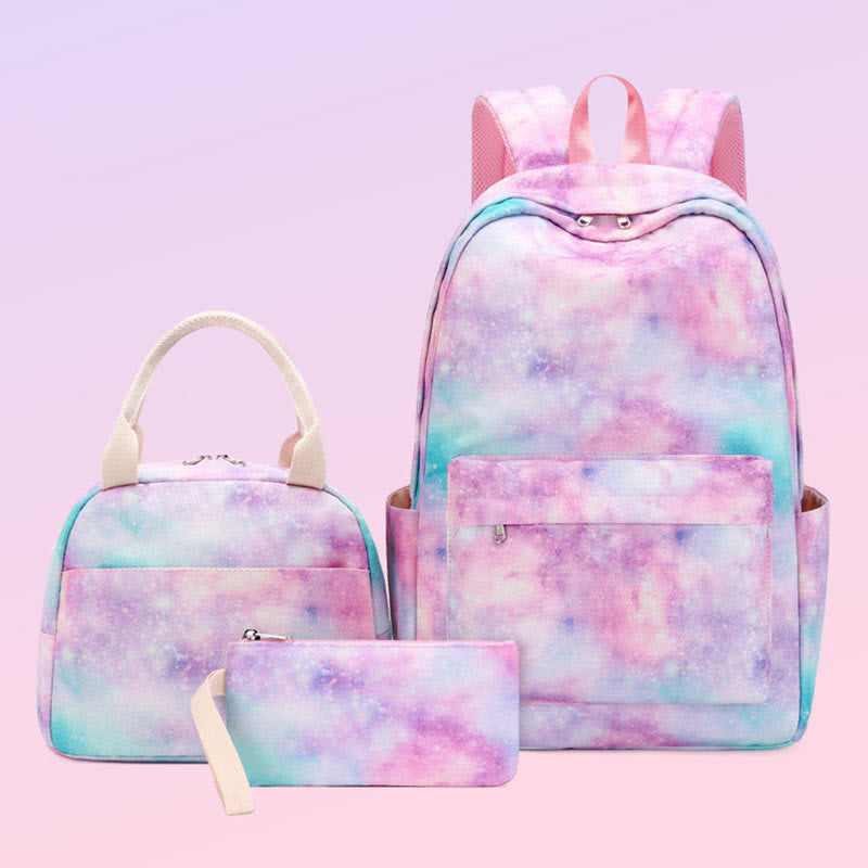 3Pcs Tie-Dye Schulranzen Set Rucksack Lunchbeutel Federmäppchen