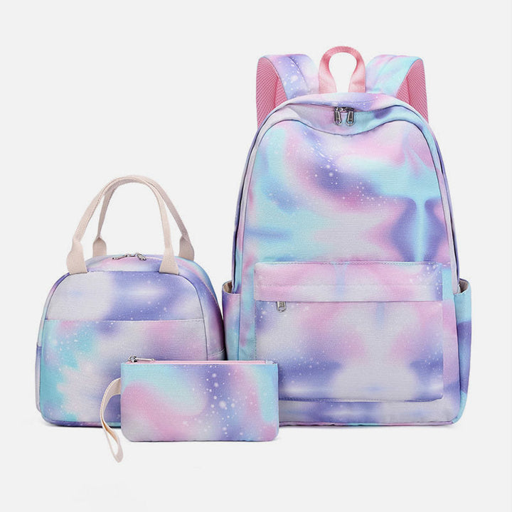 3Pcs Tie-Dye Schulranzen Set Rucksack Lunchbeutel Federmäppchen