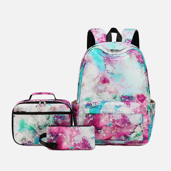 3Pcs Tie-Dye Schulranzen Set Rucksack Lunchbeutel Federmäppchen