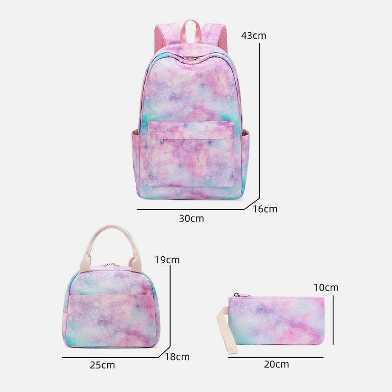 3Pcs Tie-Dye Schulranzen Set Rucksack Lunchbeutel Federmäppchen
