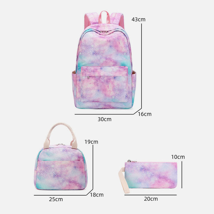 3Pcs Tie-Dye Schulranzen Set Rucksack Lunchbeutel Federmäppchen