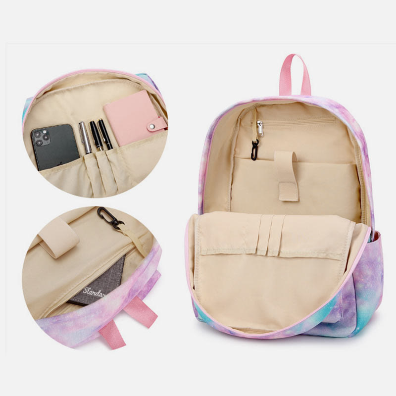 3Pcs Tie-Dye Schulranzen Set Rucksack Lunchbeutel Federmäppchen