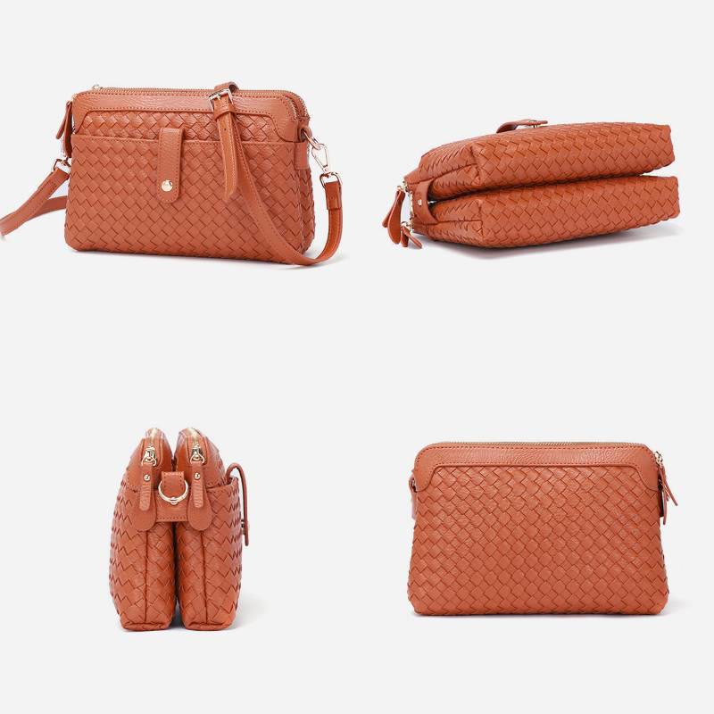 Multifunktionale Unterarmhandtasche für Damen aus gewebtem Leder