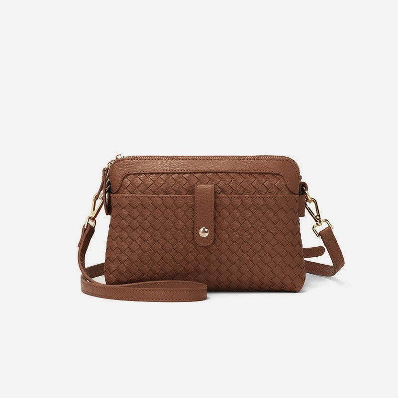Multifunktionale Unterarmhandtasche für Damen aus gewebtem Leder