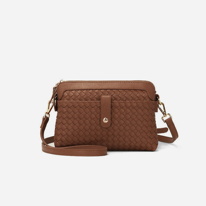 Multifunktionale Unterarmhandtasche für Damen aus gewebtem Leder