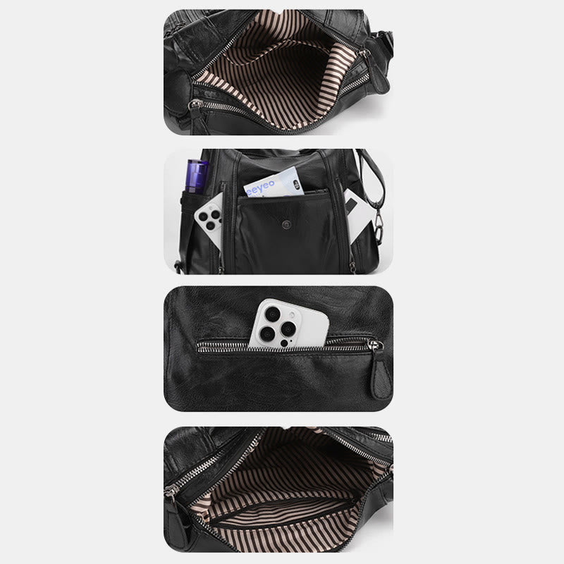 Multi-Pocket Vegan Leder Tote Umwandelbarer Rucksack Reise Freizeit Handtaschen