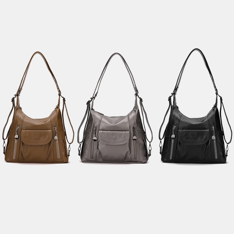 Multi-Pocket Vegan Leder Tote Umwandelbarer Rucksack Reise Freizeit Handtaschen