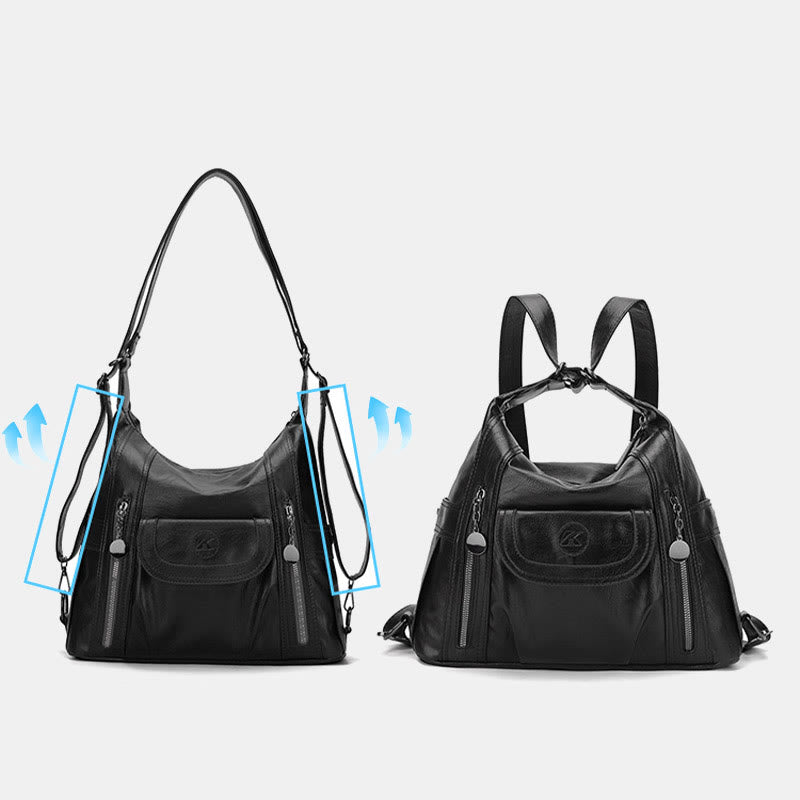 Multi-Pocket Vegan Leder Tote Umwandelbarer Rucksack Reise Freizeit Handtaschen