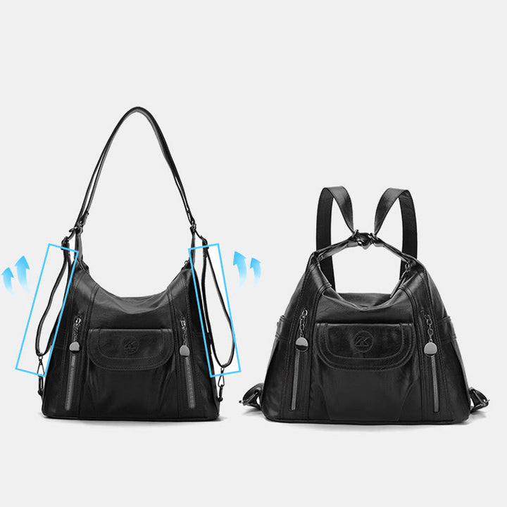 Multi-Pocket Vegan Leder Tote Umwandelbarer Rucksack Reise Freizeit Handtaschen
